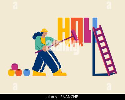 Bunte Explosion für Holi Festival Poster-Banner kreativ. Buntes Gulal Pichkari und Text Happy Holi. Stock Vektor