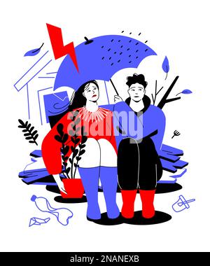 Nach dem Hurrikan – farbenfrohes flaches Design Stock Vektor