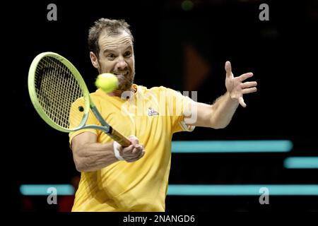 ROTTERDAM - Richard Gasquet (FRA) in Aktion gegen Pablo Carreno Busta (SPA) am ersten Tag des ABN AMRO Open Tennisturniers in Ahoy. AP-SCHLEIFGERÄT KING Stockfoto