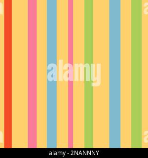 Handgemalte, nahtlose Muster aus leuchtend gelben, pinkgrünen Streifen, sommerlicher, lebendiger gestreifter Hintergrund, moderner, trendiger Stoffdruck, satte, energiegeladene Farben, Dopamin im Regenbogendesign Stockfoto
