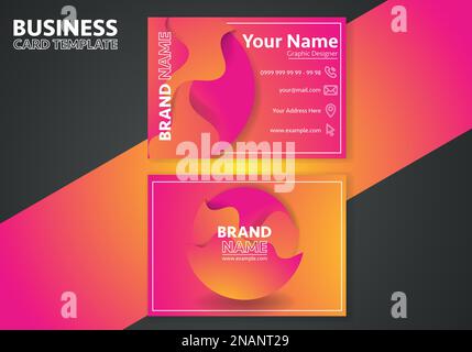 Orangefarbene und rosafarbene Visitenkartenvorlage mit fließenden flüssigen Formen, Amöbenformen. Abstrakte dynamische Gradientenelemente in modernem Stil. Stock Vektor