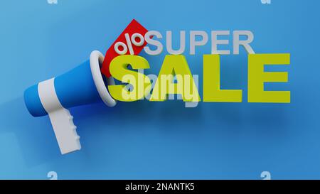 Sky Blue Banner Konzeptkunst für Wochenendverkauf 3D Illustration, Hintergrund für die Kampagne für eine Verkaufsveranstaltung zu Weihnachten auf Social Media Plattform in 3D-Rendering Stockfoto