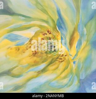 Gelbe Pfingstrose sieht aus wie ein wasserfarbener Hintergrund. Blumendarstellung Stockfoto