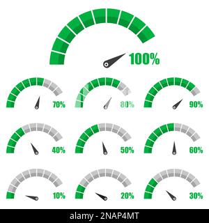 Satz von Tachometer oder Nennwert signiert Infografik-Element mit Prozentsatz Stock Vektor