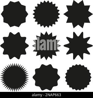 Set mit Sternenmuster und Sonnenschein-Emblemen für Design. Vektordarstellung. Stock Vektor