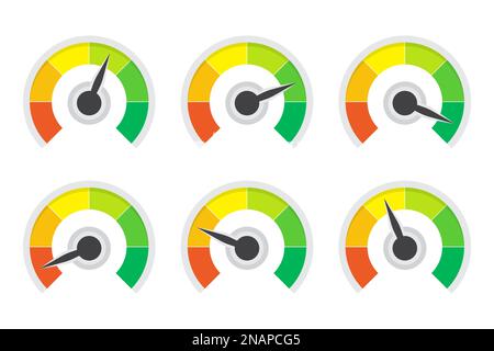 Satz von Füllstandsanzeigern Tachometer in flacher Ausführung Stock Vektor