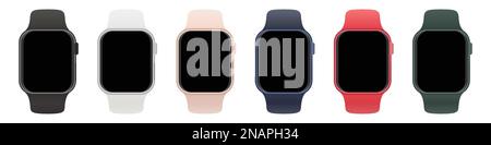 Set aus Smartwatches mit verschiedenen Trägern und leerem Bildschirm Stock Vektor