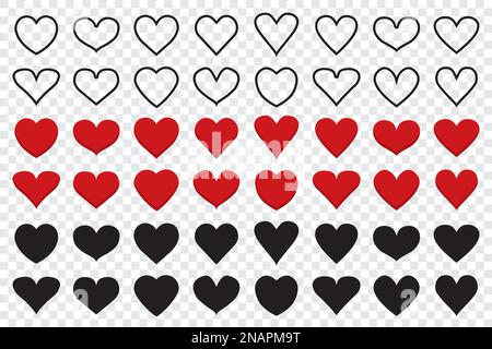 Satz von Herzsymbolen in verschiedenen Formen. Liniensymbole des Herzens. Rote Herzsymbole. Große Sammlung von Herzsymbolen. Herzsternsymbole Stock Vektor