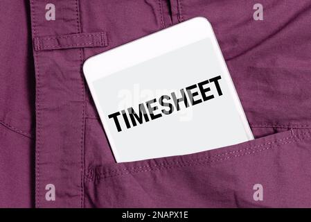 Handschriftliches Schild Stundennachweis. Grafische Darstellung des Zeitraums, in dem Ereignisse markiert sind, im Geschäftsüberblick Stockfoto