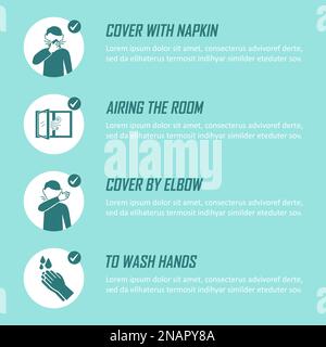 Coronavirus-Infografik Hintergrund. Präventive Maßnahmen Symbole für nicht krank zu werden und nicht Virus zu verbreiten Stock Vektor