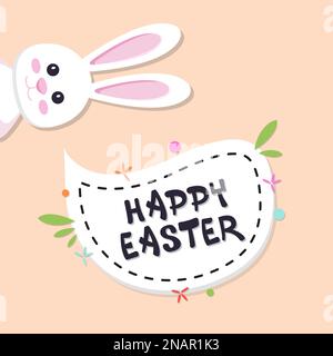 Fröhlicher Osterhintergrund mit Hase in flachem Design Stock Vektor