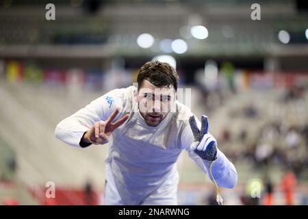 Turin, Italien. 12. Februar 2023. Filippo Macchi (ITA) beim Foil Grand Prix 2023 - Inalpi Trophy, Sword in Turin, Italien, Februar 12 2023 Kredit: Independent Photo Agency/Alamy Live News Stockfoto