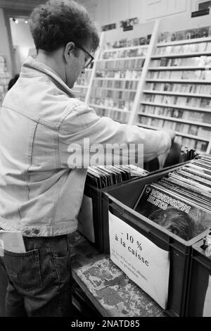 Archive 90ies: Plattenladen aus Lyon, Frankreich, 1990 Stockfoto