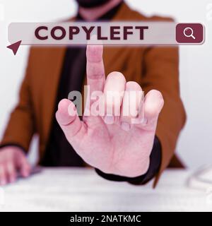 Inspiration mit Schild Copyleft. Words über das Recht, Software und Kunstwerke frei zu verwenden, zu modifizieren, zu kopieren und zu teilen Stockfoto