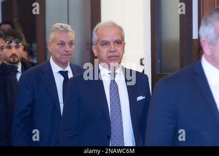 Operations Center Anti-Mafia Investigation Directorate, Catanzaro, Italien, 13. Februar 2023, Matteo Piantedosi Innenminister während des italienischen Innenministers Matteo Piantedosi eröffnet ein neues DIA-Zentrum in Catanzaro - Nachrichten Stockfoto
