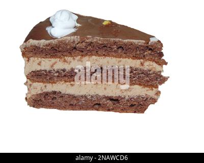 Scheibe Schokoladenkuchen isoliert auf weißem Hintergrund Stockfoto