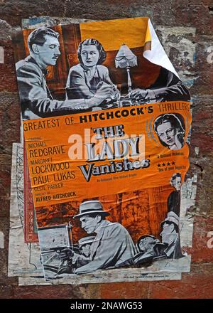 Kinoposter/Flyer/Handzettel, für Alfred Hitchcocks Thriller-Film „The Lady Vanishes“ mit Michael Redgrave, Margaret Lockwood 1938 Stockfoto