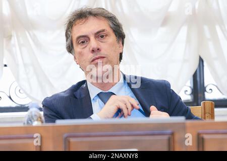 Operations Center Anti-Mafia Investigation Directorate, Catanzaro, Italien, 13. Februar 2023, Nicola Fiorita Major von Catanzaro während der italienischen Innenministerin Matteo Piantedosi eröffnet ein neues DIA-Zentrum in Catanzaro - Nachrichten Stockfoto