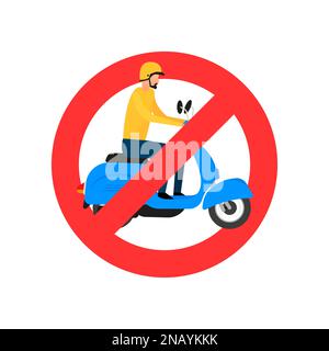 Schild „kein Roller oder Motorrad“. Rotes Kreissymbol. Stock Vektor