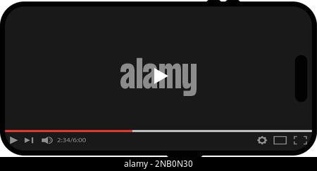 Vorlagenrahmen für iPhone mit YouTube-Bildschirmmodell. Realistischer Smartphone-Video-Player. Layout des YouTube-Video-Players. Social-Media-Konzept Stock Vektor