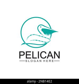 Pelican Bird Logo Design, Line Art Pelican Bird Logo Vector Illustrationsvorlage Stock Vektor