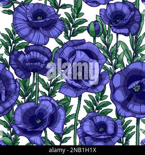 Violette Mohnblumen nahtloses Vektormuster Stockfoto