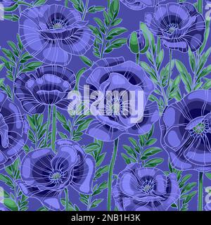 Vektormuster von violettem Mohn Stockfoto