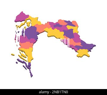 Kroatien: Politische Karte der Verwaltungsabteilungen - Landkreise. Isometrische leere 3D-Vektorzuordnung in vier Farbschemata. Stock Vektor