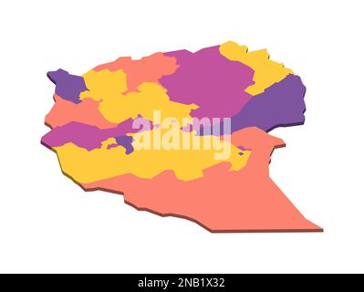 Äthiopien: Politische Karte der Verwaltungsabteilungen - Regionen und Charterstädte. Isometrische leere 3D-Vektorzuordnung in vier Farbschemata. Stock Vektor