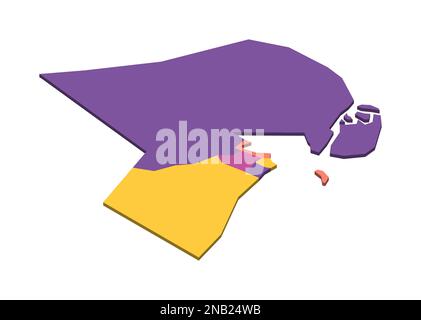 Politische Karte der Verwaltungseinheiten Kuwait - Gouverneure. Isometrische leere 3D-Vektorzuordnung in vier Farbschemata. Stock Vektor