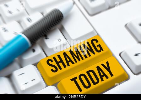 Textzeichen mit Schande. Ein Wort für Schande, Demütigung oder Misstrauen durch öffentliche Entblößung Stockfoto
