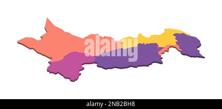 Politische Karte der Verwaltungseinheiten - Provinzen und autonome Gebiete in Pakistan. Isometrische leere 3D-Vektorzuordnung in vier Farbschemata. Stock Vektor