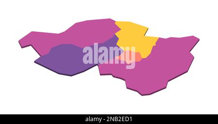 Politische Karte der Verwaltungseinheiten in Ruanda - Provinzen. Isometrische leere 3D-Vektorzuordnung in vier Farbschemata. Stock Vektor