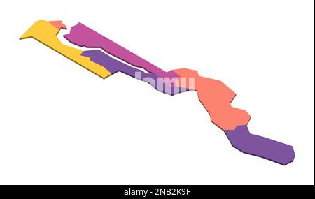 Die politische Karte Gambias der Verwaltungseinheiten - Regionen und Stadt Banjul. Isometrische leere 3D-Vektorzuordnung in vier Farbschemata. Stock Vektor