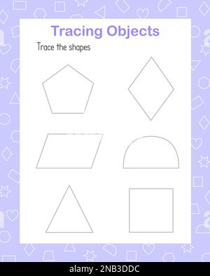 Nachzeichnen geometrischer linearer Formen Handschrift Üben Vektordarstellung lehrreiches Arbeitsblatt, Zeichnen von Objekten Freizeitaktivität Lernkonzept, Spiel für Kinder Lehrerressourcen Stock Vektor