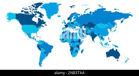 Vereinfachte schematische Karte der Welt. Leere politische Karte von Ländern mit allgemeinen Grenzen. Einfache flache Vektordarstellung Stock Vektor