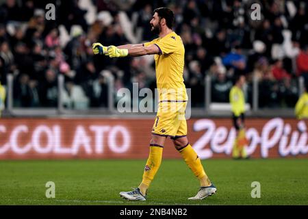 Pietro Terracciano von ACF Fiorentina reagiert während des Fußballspiels der Serie A zwischen Juventus vom FC Juventus und ACF Fiorentina im Juventus Stadium i. Stockfoto