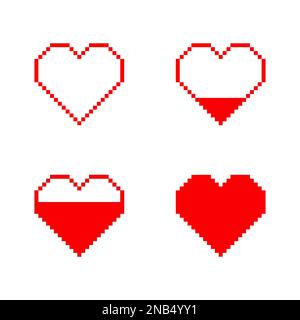 Rote Pixelherzen auf weißem Hintergrund. Stock Vektor