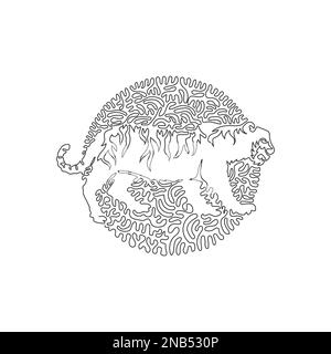 Zeichnung einer durchgehenden Linie mit einer Kurve. Der Tiger hat eine starke Vordergliedmasse. Einzeilige editierbare Strichvektordarstellung eines grausamen Tigers Stock Vektor