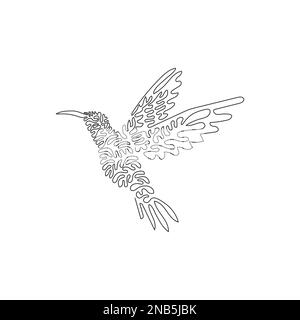 Durchgehende Kurve eine Linie zeichnet abstrakte Kunst. Bezaubernder fliegender Kolibri. Einzeilige editierbare Strichvektordarstellung eines süßen Kolibris Stock Vektor