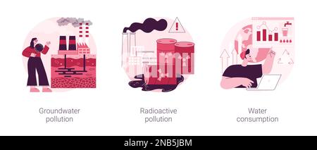 Abstraktes Konzept der Vektordarstellung für Umweltprobleme. Grundwasserverschmutzung, radioaktiver gefährlicher Abfall, Wasserverbrauch, toxischer Abfall, chemischer Schadstoff im Boden abstrakte Metapher. Stock Vektor