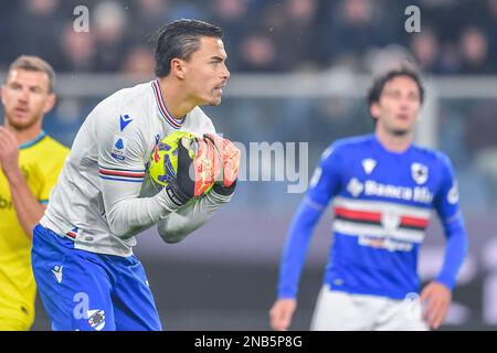 Genua, Italien. 13. Februar 2023. Emil Mulyadi Audero (Sampdoria) während der UC Sampdoria vs. Inter - FC Internazionale, italienisches Fußballspiel Serie A in Genua, Italien, Februar 13 2023 Kredit: Independent Photo Agency/Alamy Live News Stockfoto