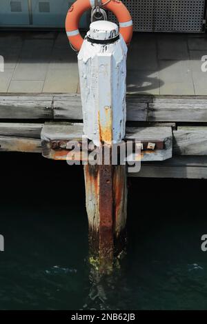 485 alter rostiger Holzpfosten im Bereich des Circular Quay. Sydney-Australien. Stockfoto