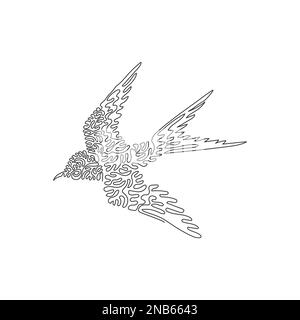 Durchgehende Kurve eine Linienzeichnung einer wunderschönen fliegenden Schwalbe. Einzeilige editierbare Konturvektordarstellung der Schwalbe mit spitzen Flügeln für das Logo Stock Vektor