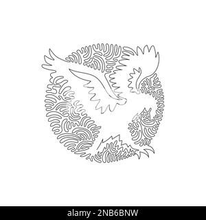 Durchgehende Kurve eine Linienzeichnung eines wilden fliegenden Adlers. Abstrakte Kunst im Kreis. Einzeilige bearbeitbare Konturvektordarstellung von Adler mit str Stock Vektor