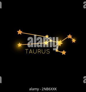 Goldene Sternenkonstellation von Taurus, goldene Sterne. Vektor-Horoskop-Symbol, Sternenastrologie-Zeichen. Sternbilder himmlische magische Weltraumgalaxie Ikone Stock Vektor