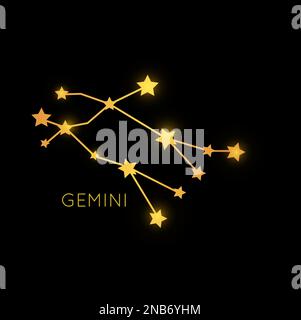 Gemini, Sternbild des Zodiakzeichens im Weltraum, kosmische magische goldene Sterne oder Planeten, Astrologie-Horoskop-Symbol im Galaxieraum Stock Vektor