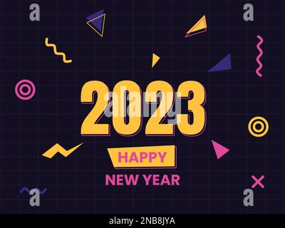 Handgezeichneter Happy New Year 2023 Retro-Stil Vektorgrafik Hintergrund. Stock Vektor