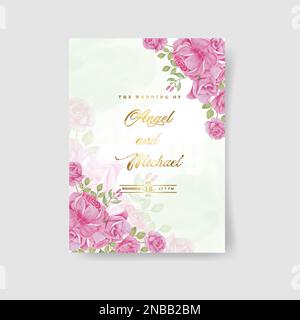 Elegante Hochzeitseinladungskarte mit Blattvorlage Premium. Aquarell-Vektordarstellung Stock Vektor