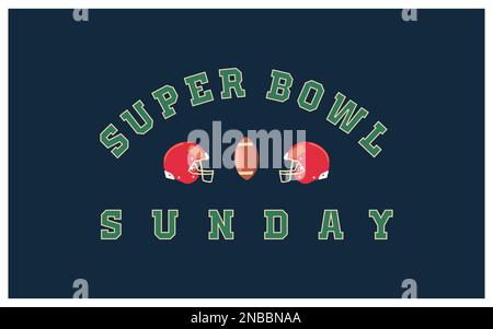 Super Bowl-Sonntagsbanner. Teams graue und rote Helme, Fußballball, flache Vektoren, moderne Illustration Stock Vektor